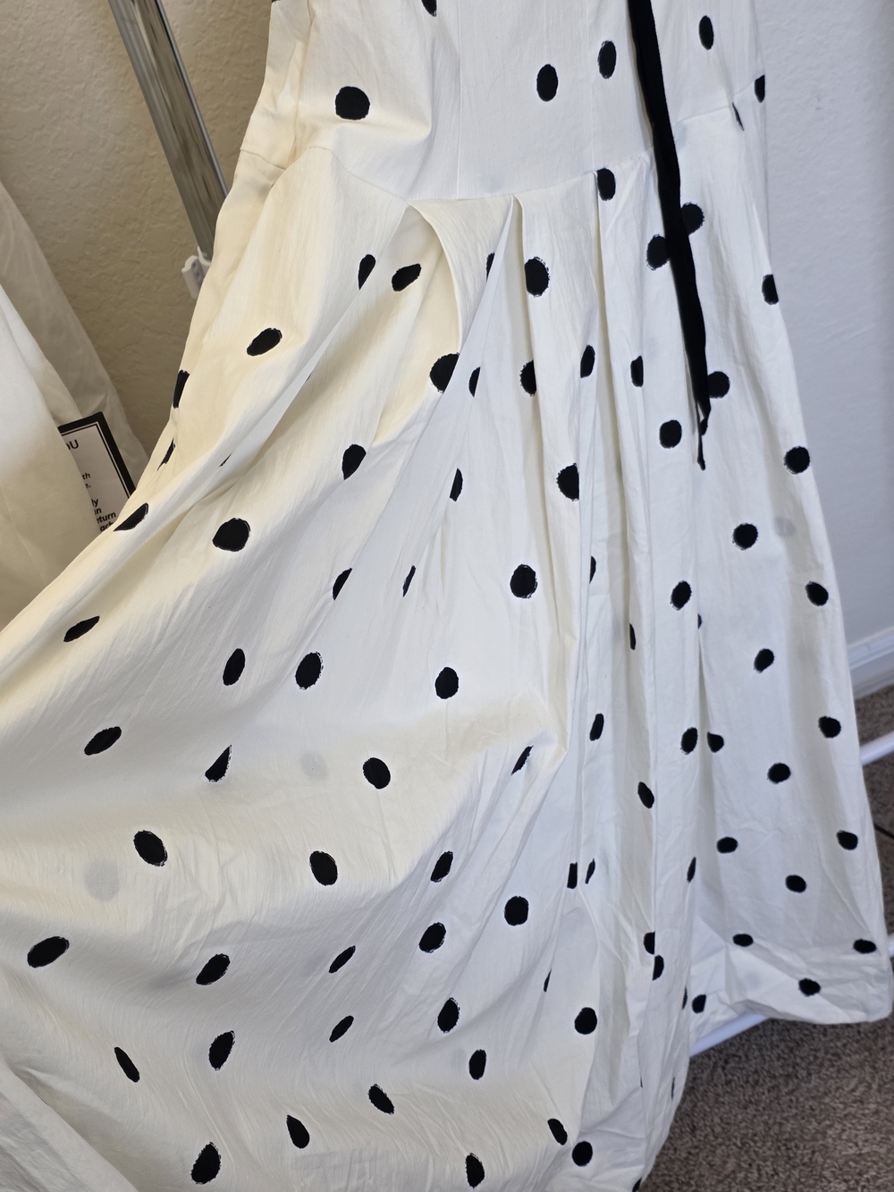 Avec Les Filles White Midi Dress Black Polka Dots Fit&flare Cotton Size 8 - Picture 9 of 12